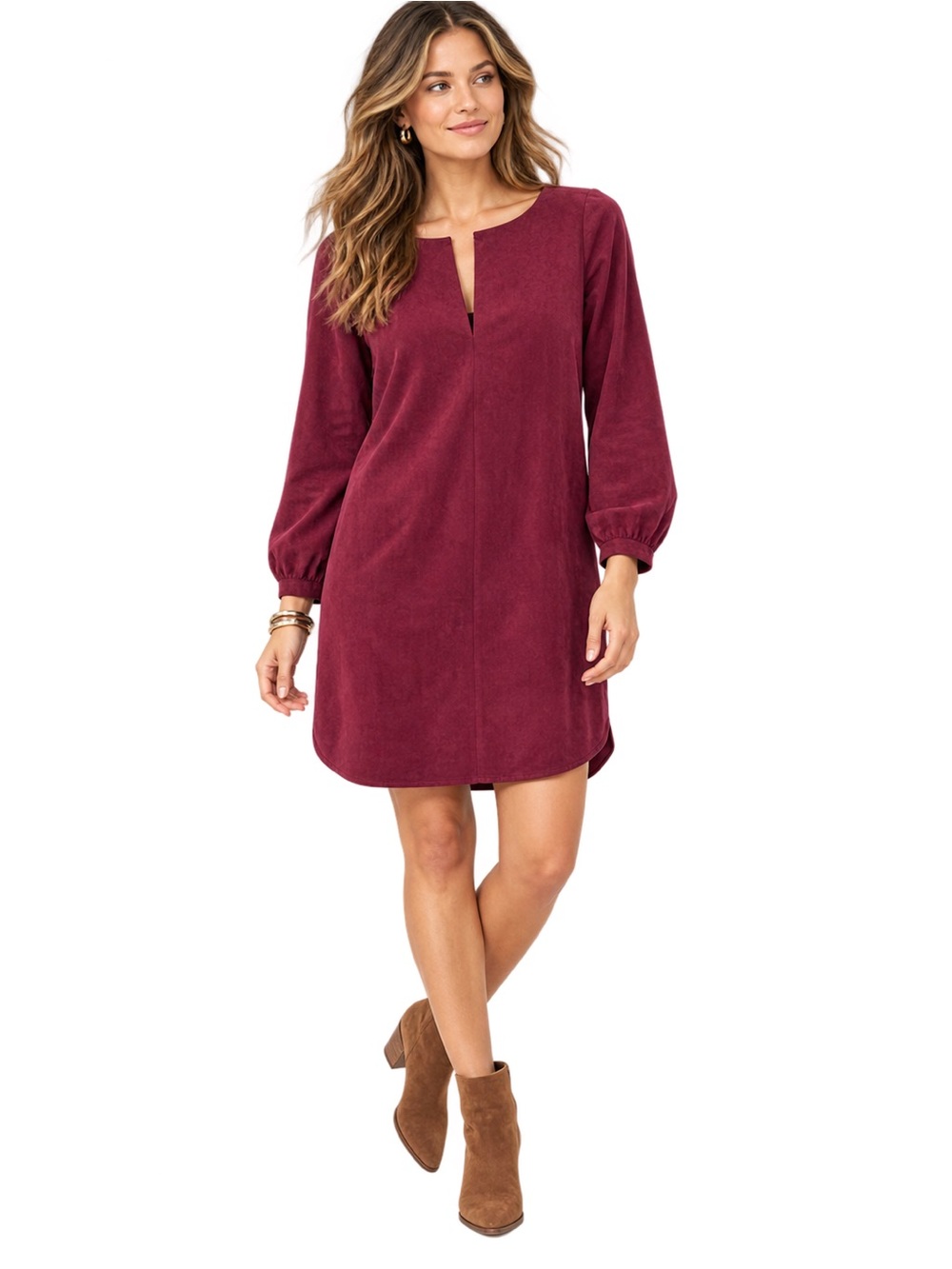 Blaque Label Burgundy Faux Suede Shift Dress Medium Boho Quiet Luxury M